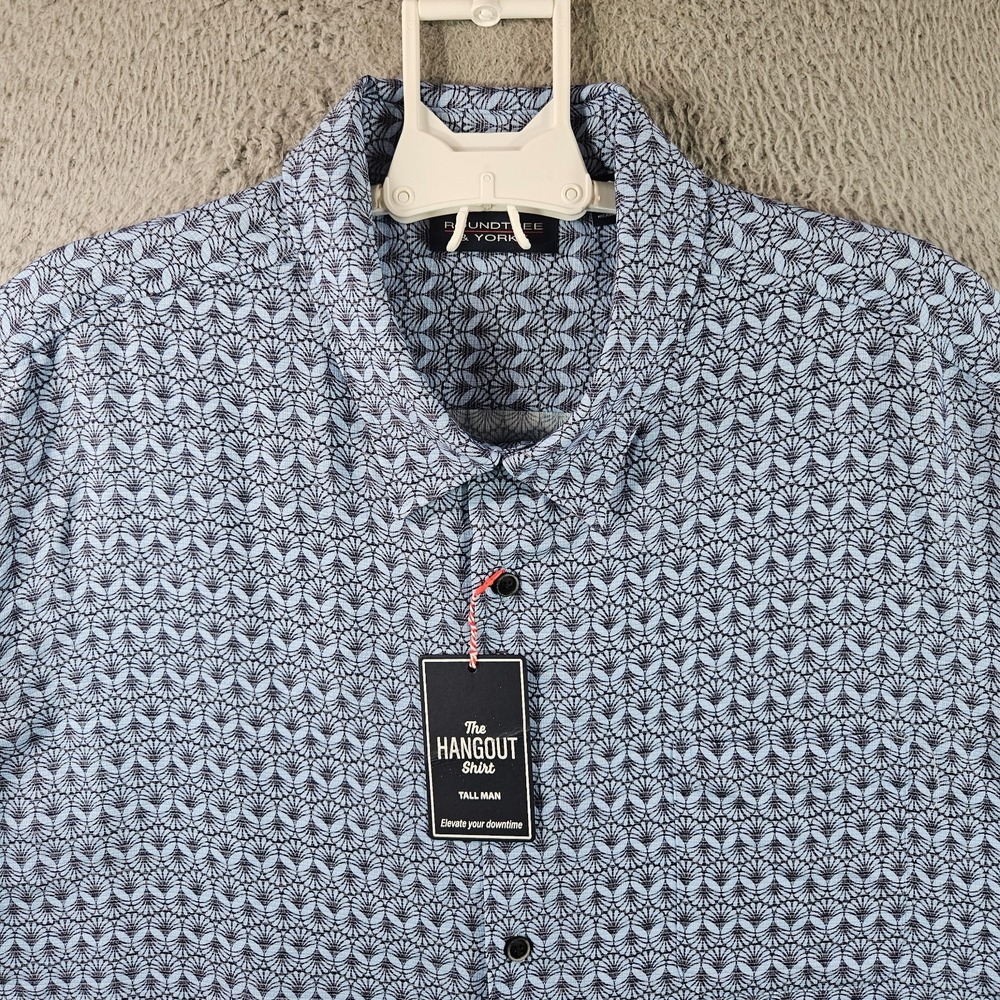 NEW Roundtree & Yorke Shirt Men 4XT Short Sleeve Button Geometric‎ Navy Blue
